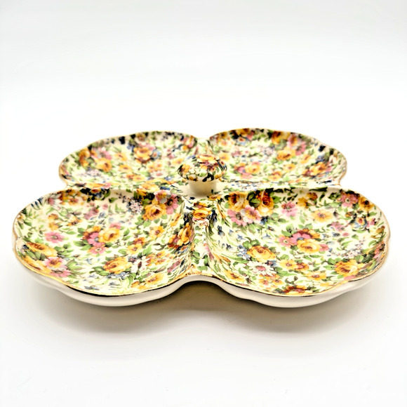 Vintage Chintz Windsor E & R Erphila 4 Section Serving Dish Czechoslovakia - Picture 2 of 12